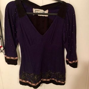 Free People Floral Velvet 3/4 Sleeves